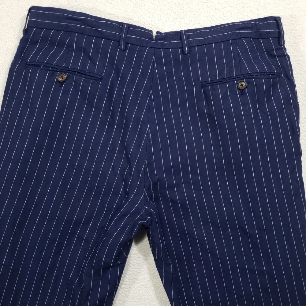 Polo Ralph Lauren Linen Trousers Men 36x30 Navy Blue Blend Pinstripe Dress Pants
